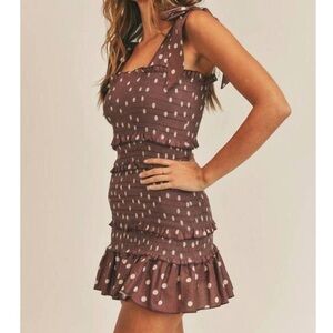 MABLE Jasper Polka Dot Mini Dress In Brown size small